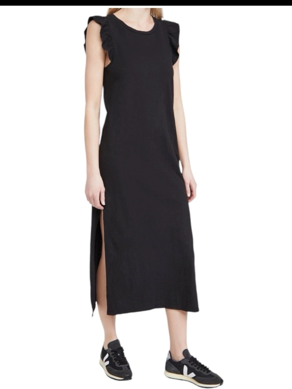 Sundry Ruffle Midi Tank Dress | Black | 0 XS